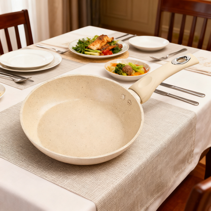 24cm Off-White Maifan Stone Nonstick Frying Pan – Pressure-Resistant Skillet for Gas & Induction Stoves