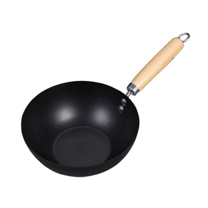 24cm Black Mini Cast Iron Wok – No Coating, Seasoning-Free, Lightweight Pan for Gas & Induction Stoves