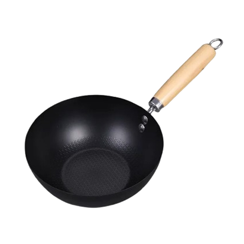 24cm Black Mini Cast Iron Wok – No Coating, Seasoning-Free, Lightweight Pan for Gas & Induction Stoves