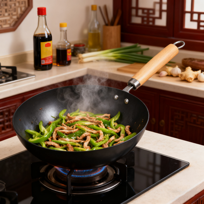 24cm Black Mini Cast Iron Wok – No Coating, Seasoning-Free, Lightweight Pan for Gas & Induction Stoves