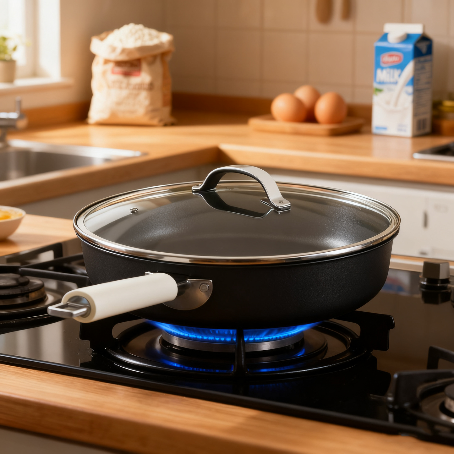 26cm Black Iron Nonstick Frying Pan – Flat Pan for Gas & Induction Stoves, Ideal for Eggs & Stir-Fry