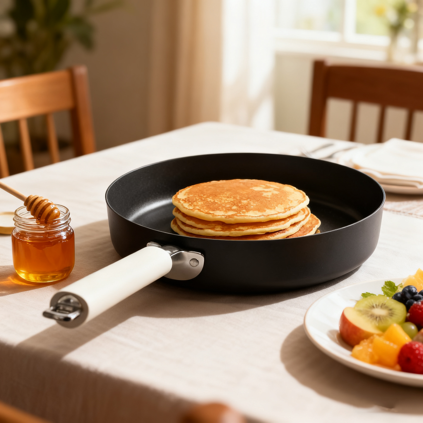 26cm Black Iron Nonstick Frying Pan – Flat Pan for Gas & Induction Stoves, Ideal for Eggs & Stir-Fry