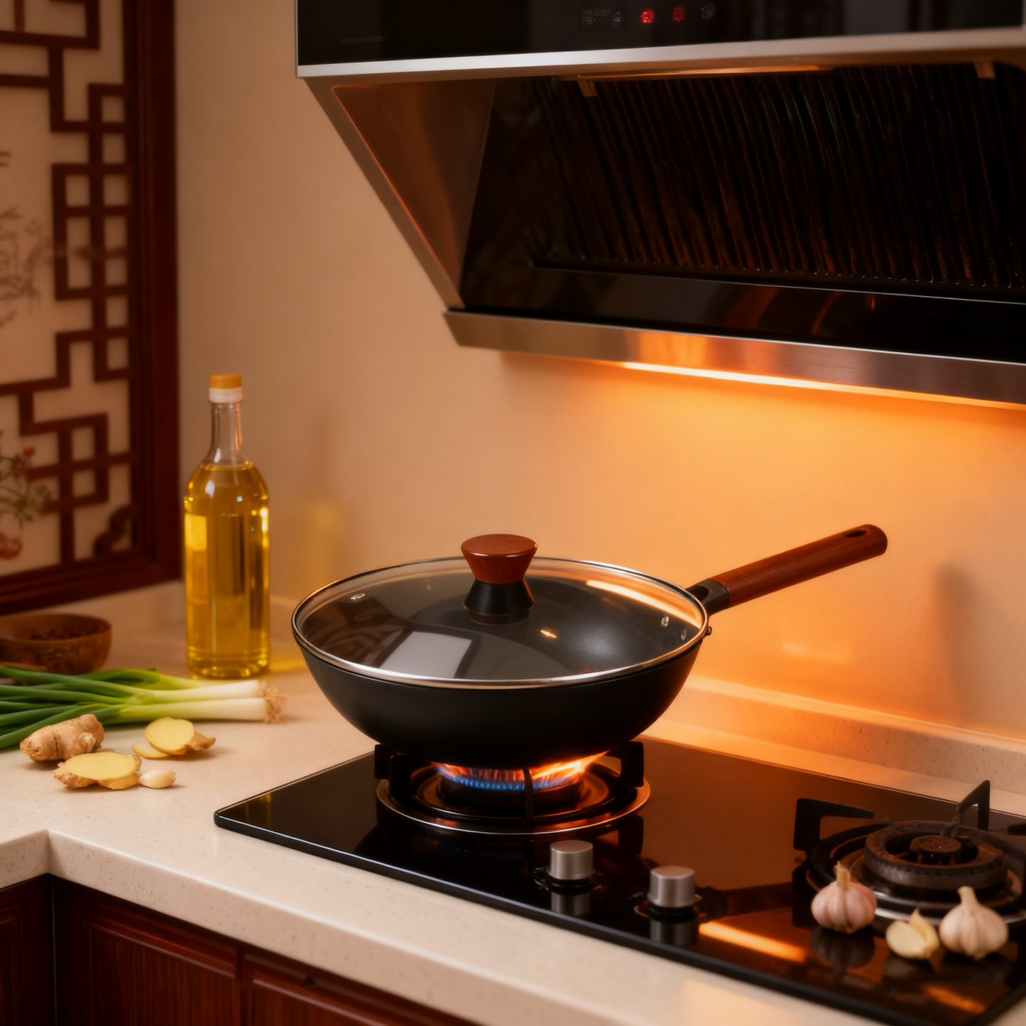 34cm Black Premium Cast Iron Wok – Thickened Nonstick Stir-Fry Pan for Gas Stoves