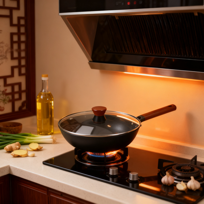 34cm Black Premium Cast Iron Wok – Thickened Nonstick Stir-Fry Pan for Gas Stoves