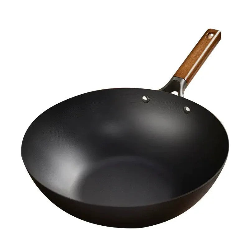 34cm Black Premium Cast Iron Wok – Thickened Nonstick Stir-Fry Pan for Gas Stoves