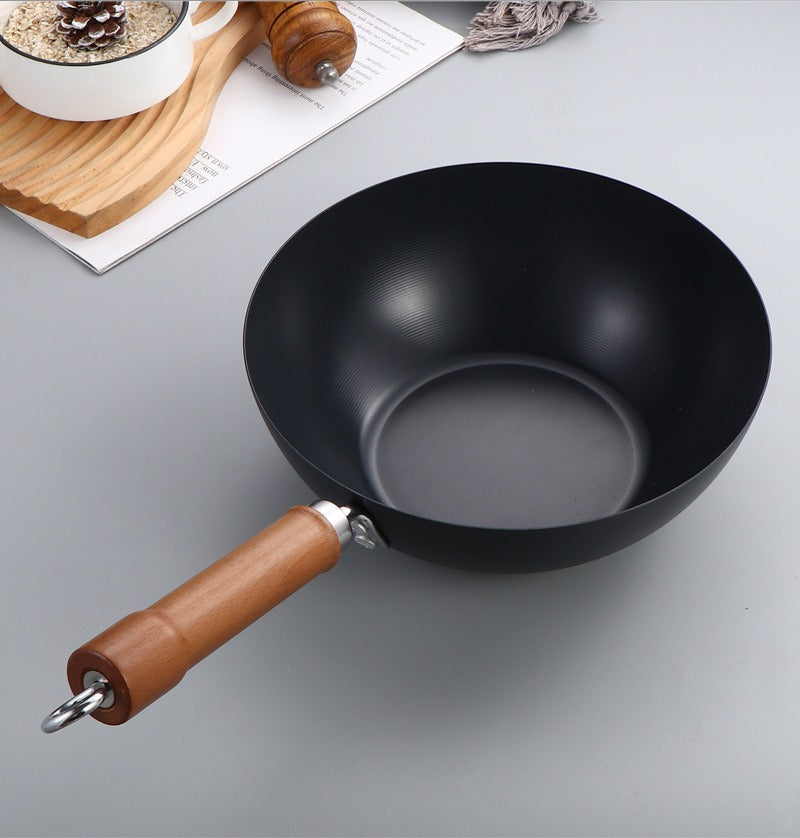 24cm Black Premium Iron Mini Pot – Nonstick Ribbed Pan for Soup, Milk, and Stir-Fry, Compatible with Gas & Induction Stoves