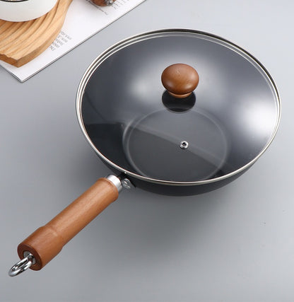 24cm Black Premium Iron Mini Pot – Nonstick Ribbed Pan for Soup, Milk, and Stir-Fry, Compatible with Gas & Induction Stoves