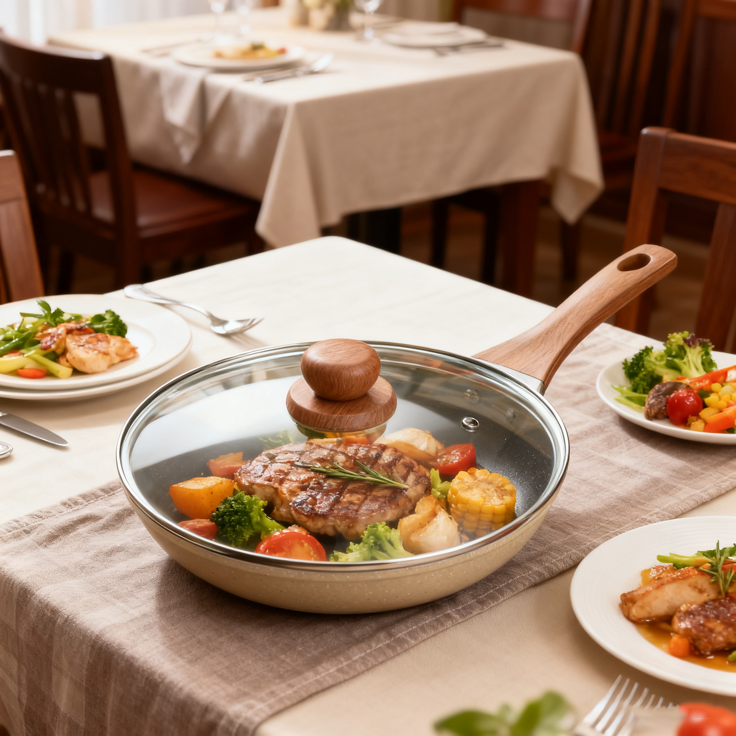 26cm Off-White Maifan Stone Nonstick Frying Pan – Thick Composite Base Skillet for Gas, Induction & Electric Stoves