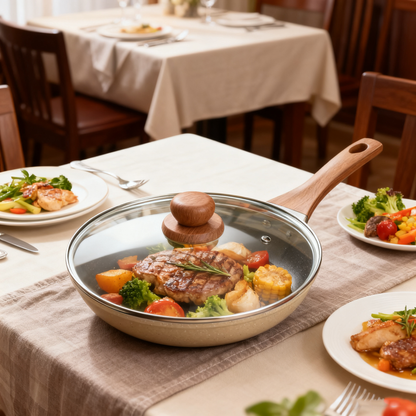 26cm Off-White Maifan Stone Nonstick Frying Pan – Thick Composite Base Skillet for Gas, Induction & Electric Stoves