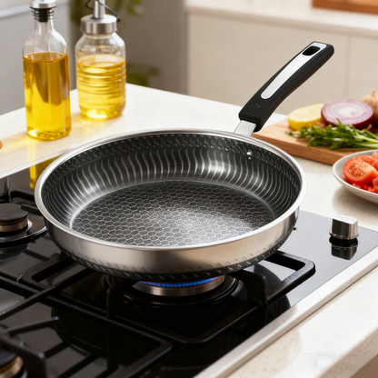 Black 316 Stainless Steel Nonstick Frying Pan, Maifan Stone Coating, Thickened Flat-Bottom Wok, 11-Inch