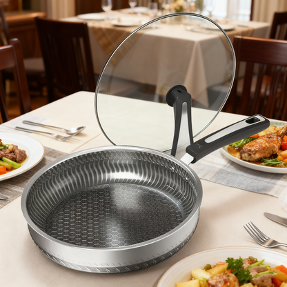 Black 316 Stainless Steel Nonstick Frying Pan, Maifan Stone Coating, Thickened Flat-Bottom Wok, 11-Inch