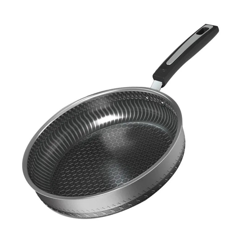 Black 316 Stainless Steel Nonstick Frying Pan, Maifan Stone Coating, Thickened Flat-Bottom Wok, 11-Inch