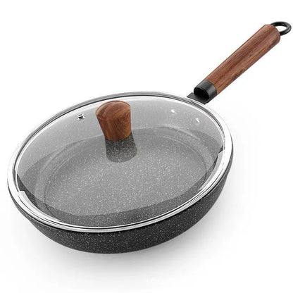 26cm Black Maifan Stone Nonstick Frying Pan – Flat Pan for Gas & Induction Stoves, Low-Oil Cooking