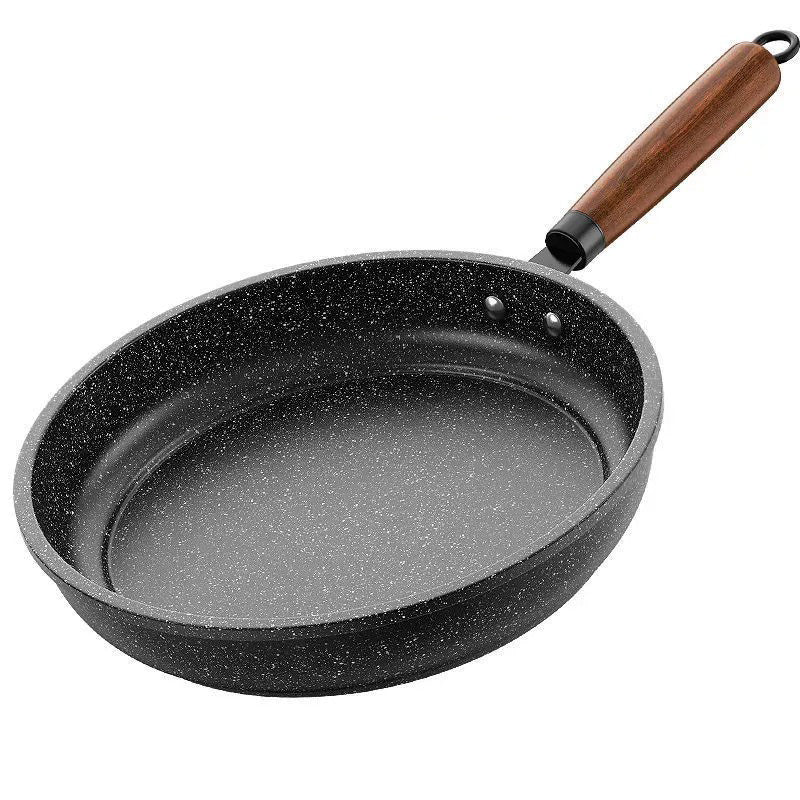 26cm Black Maifan Stone Nonstick Frying Pan – Flat Pan for Gas & Induction Stoves, Low-Oil Cooking