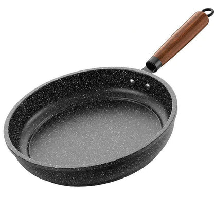 26cm Black Maifan Stone Nonstick Frying Pan – Flat Pan for Gas & Induction Stoves, Low-Oil Cooking