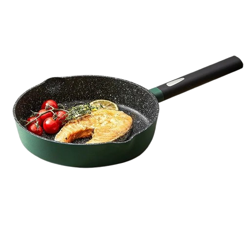 24cm Green Maifan Stone Nonstick Frying Pan – Flat Pan for Gas & Induction Stoves, Ideal for Frying & Stir-Frying