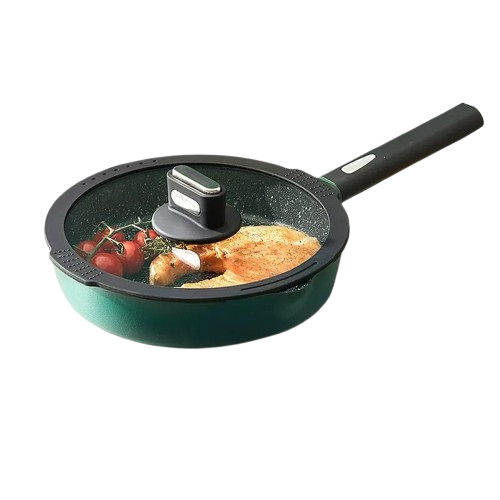 24cm Green Maifan Stone Nonstick Frying Pan – Flat Pan for Gas & Induction Stoves, Ideal for Frying & Stir-Frying