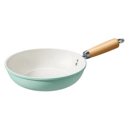 24cm Light Green Ceramic Nonstick Frying Pan – Flat Pan for Gas & Induction Stoves