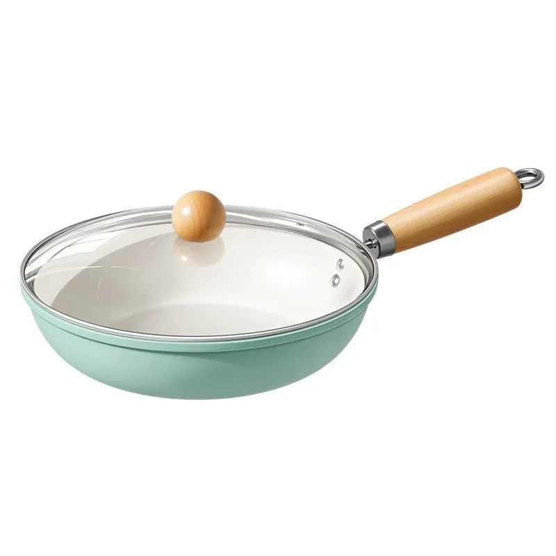 24cm Light Green Ceramic Nonstick Frying Pan – Flat Pan for Gas & Induction Stoves