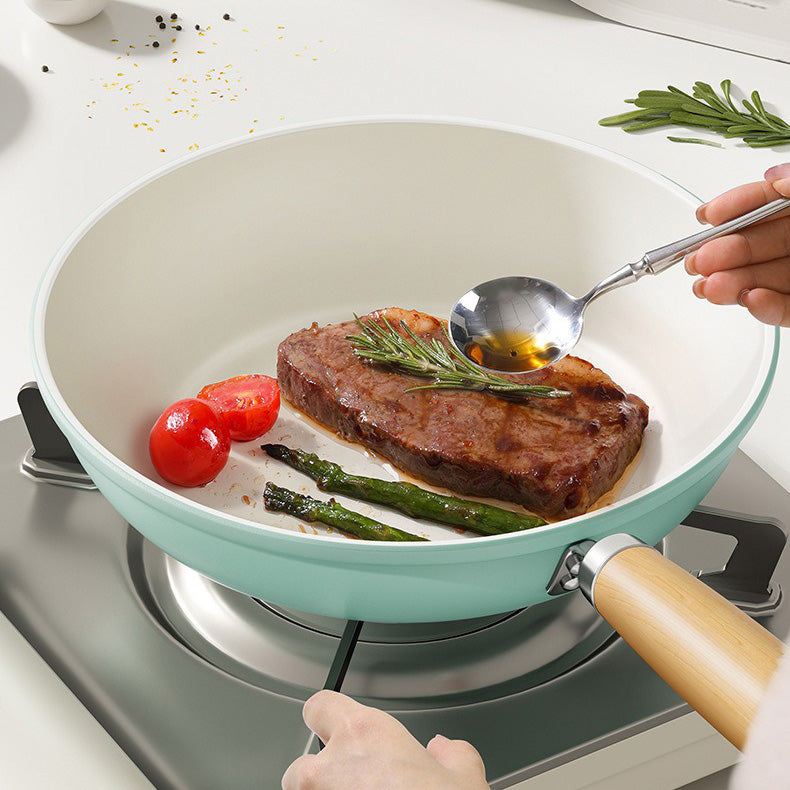 24cm Light Green Ceramic Nonstick Frying Pan – Flat Pan for Gas & Induction Stoves