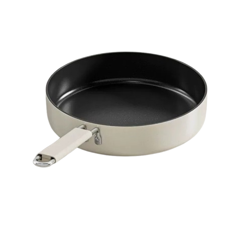 24cm Black Interior White Exterior Ceramic & Iron Nonstick Frying Pan – Flat Pan for Gas & Induction Stoves