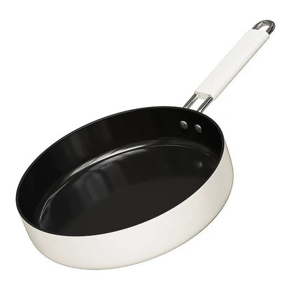 24cm Black Interior White Exterior Ceramic & Iron Nonstick Frying Pan – Flat Pan for Gas & Induction Stoves