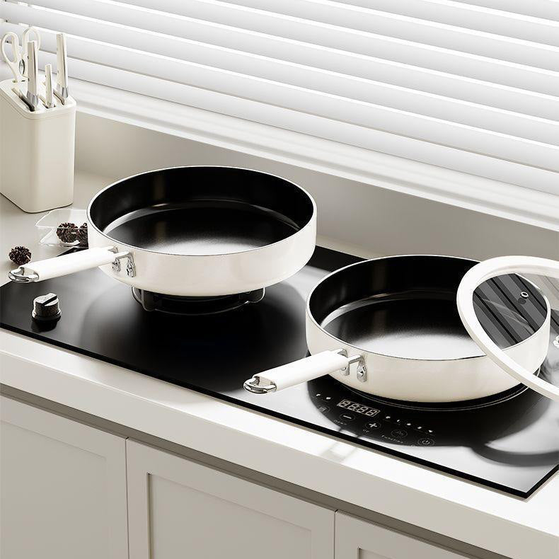 24cm Black Interior White Exterior Ceramic & Iron Nonstick Frying Pan – Flat Pan for Gas & Induction Stoves