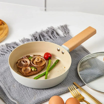 24cm Off-White Japanese-Style Ceramic Nonstick Frying Pan – Flat Pan for Gas & Induction Stoves