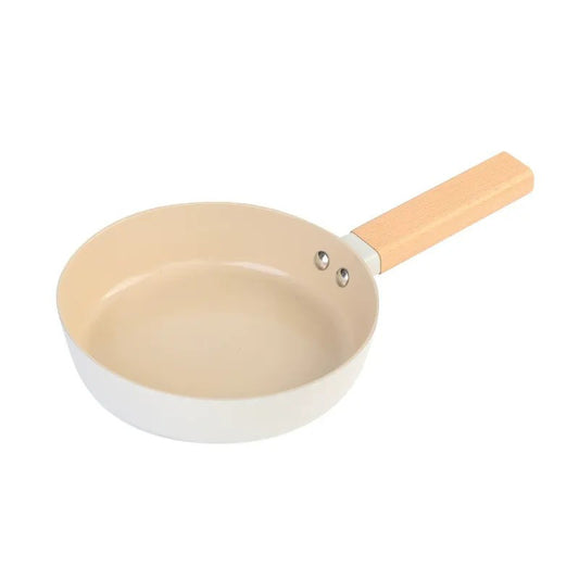 24cm Off-White Japanese-Style Ceramic Nonstick Frying Pan – Flat Pan for Gas & Induction Stoves