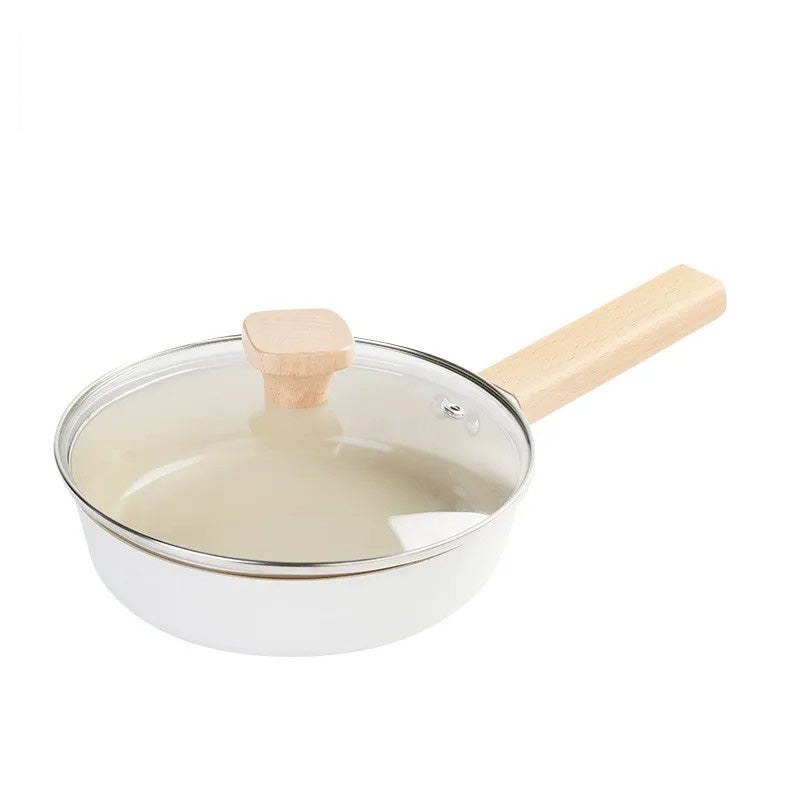 24cm Off-White Japanese-Style Ceramic Nonstick Frying Pan – Flat Pan for Gas & Induction Stoves